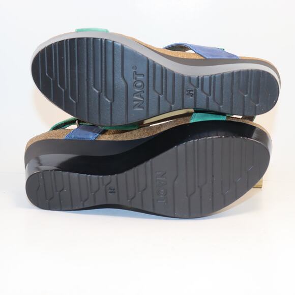 NAOT Alpha Wedge Leather Sandals Platform Blue Green Black EU 41 US 11 NWT - Picture 5 of 7